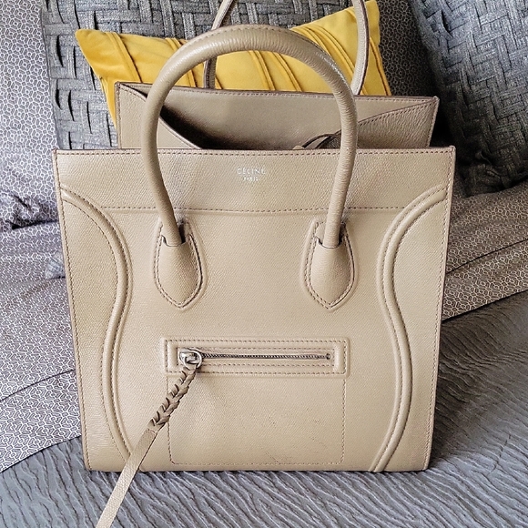 Celine Handbags - Celine Medium Phantom Beige/Tan Leather Tote